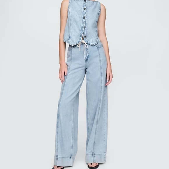 Gap Beachy Mid Rise UltraSoft Denim Stripe Easy Wide-Leg Horseshoe Jeans NWOT - Picture 1 of 7